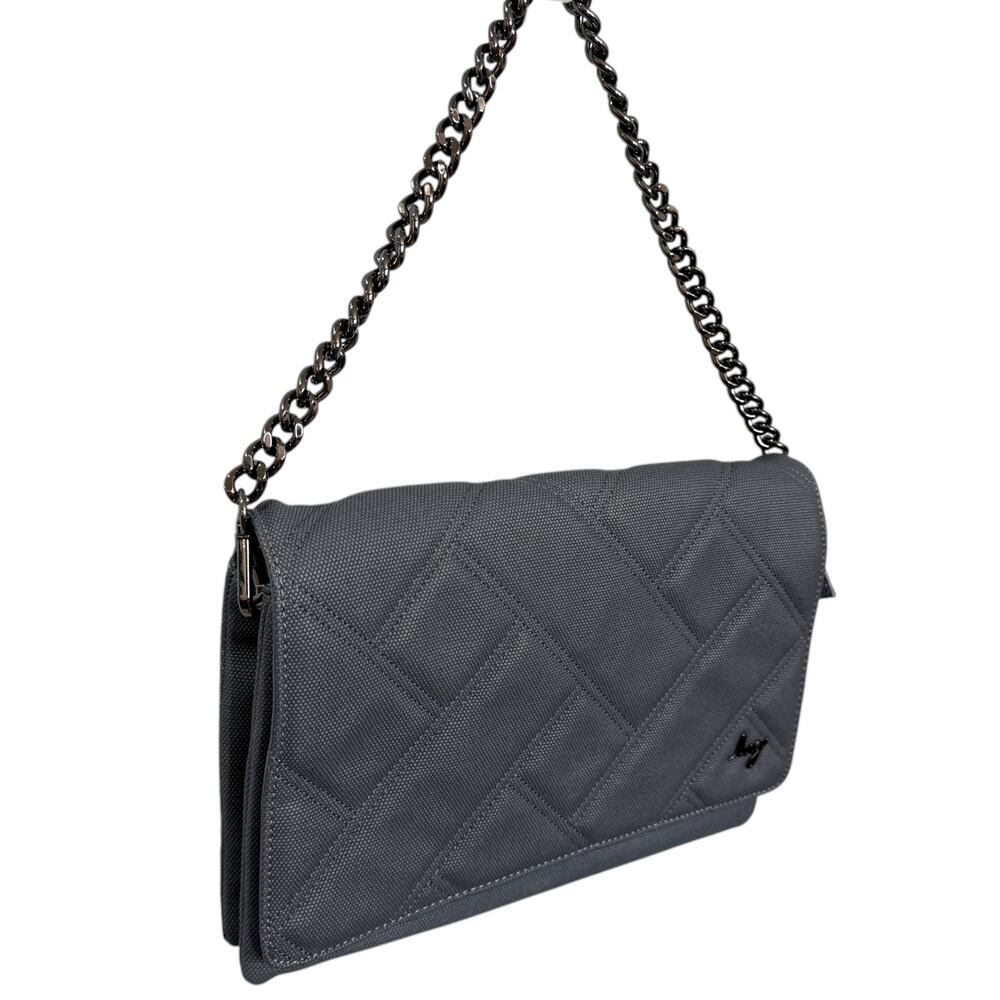 Lug Huddle Matte Luxe Shoulder Bag Slate Blue Quilted Multipocket Faux Leather - Picture 4 of 13